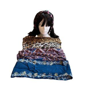 Vintage Hair Scarves Bundle Cejon Oscar De La Renta Leopard Paisley Floral Retro